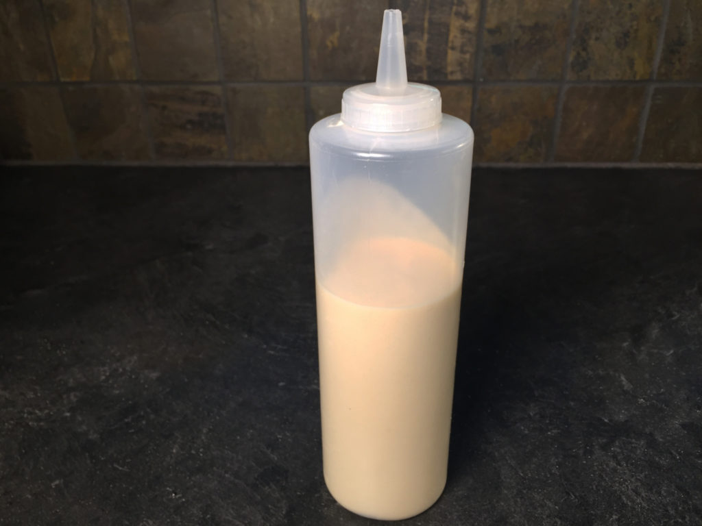 pancake batter in squeeze bottle