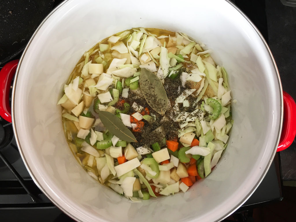 soup ingredients in pot