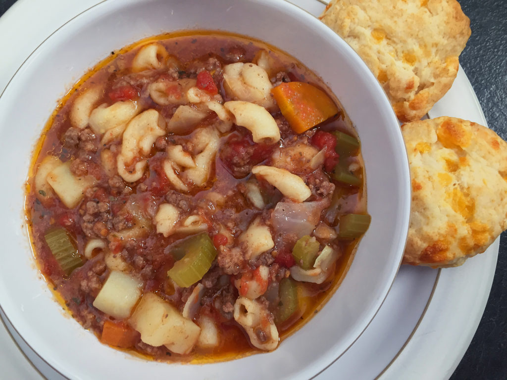 hamburger soup and cheese biscuits