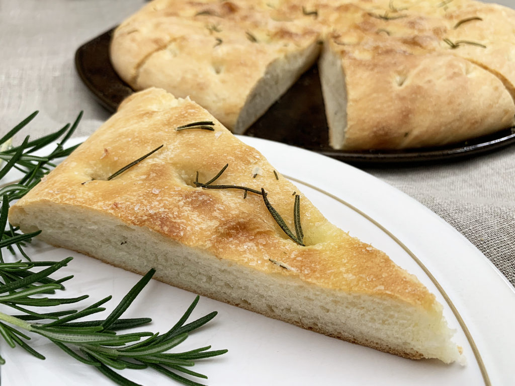 slice of focaccia fresh from the oven