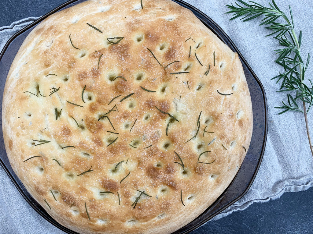 baked focaccia in a pan