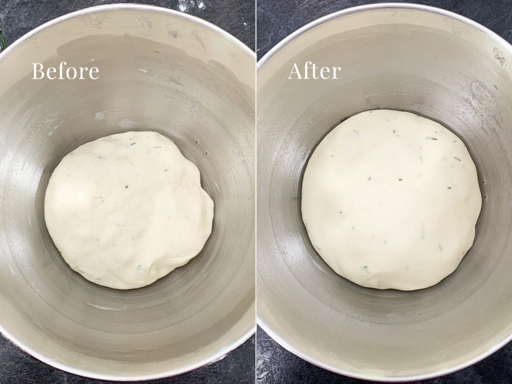 before and after picture of the dough rising