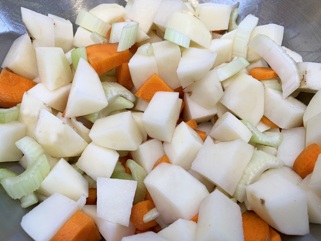 chopped up veggies for soup