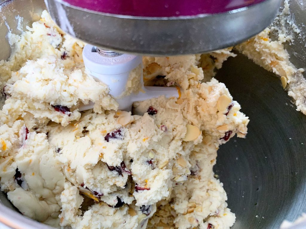 dough with almonds and cranberries mixed in