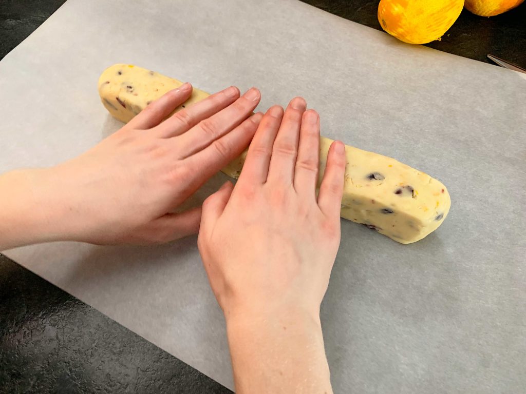 dough shaped into a skinnier rectangle