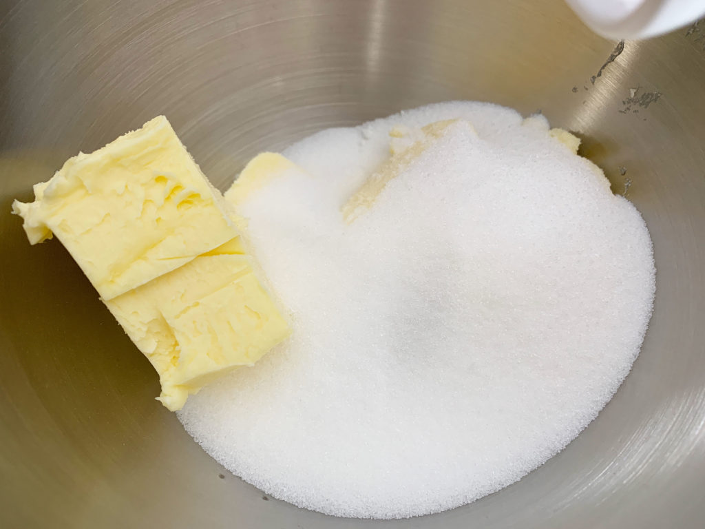 butter and sugar in mixing bowl