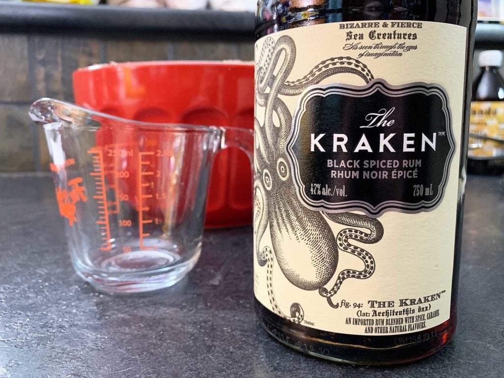 bottle of "the kraken" rum