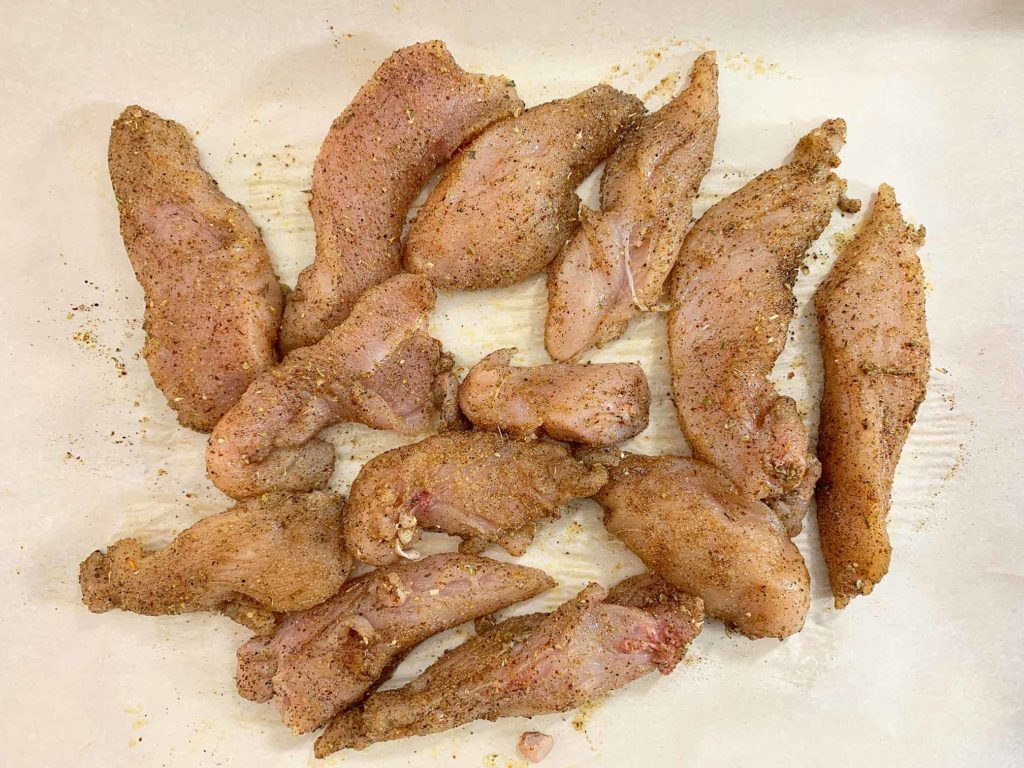 chicken breast, sliced and seasoned
