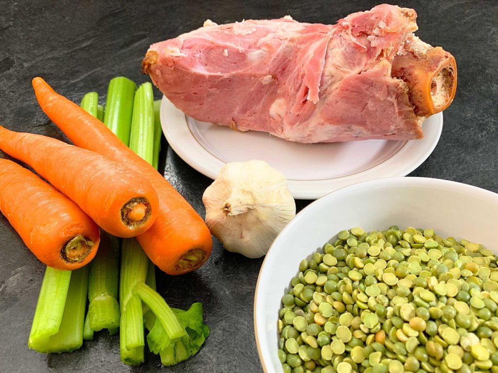 split pea and ham ingredients on the counter