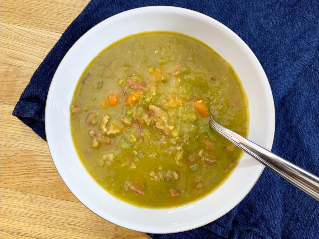 bowl of soup with a spoon