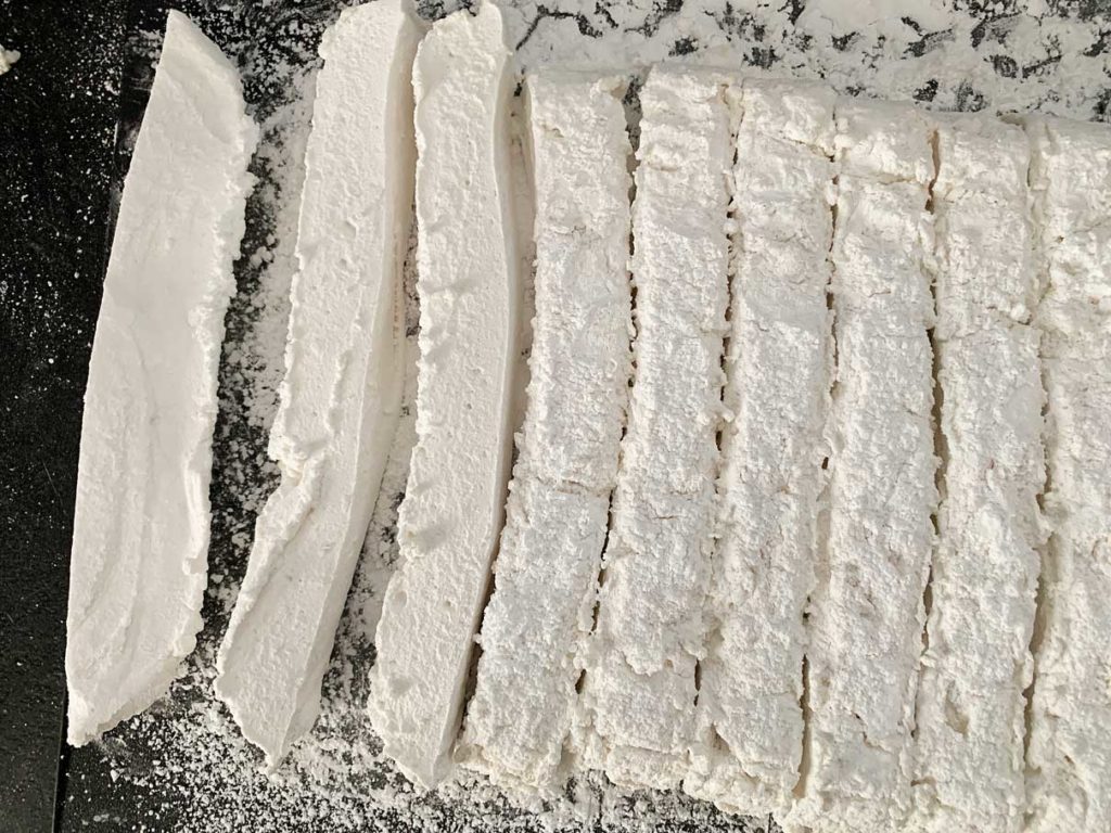 Cutting marshmallow slab into squares