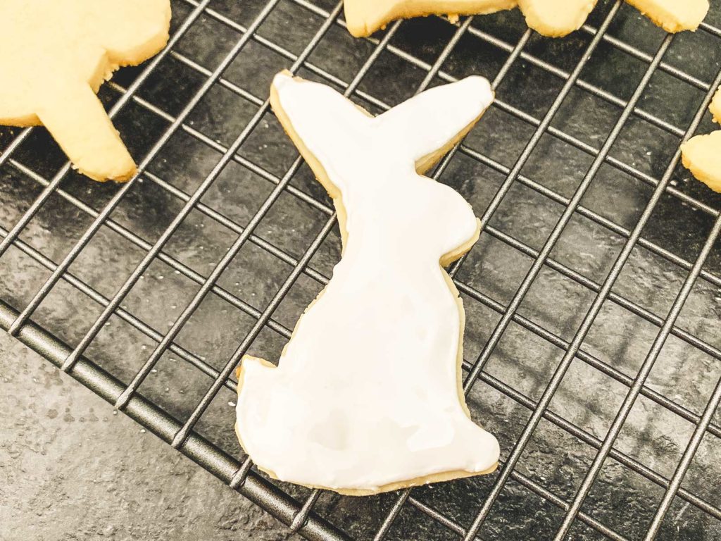 sugar cookie bunny flooded with white icing