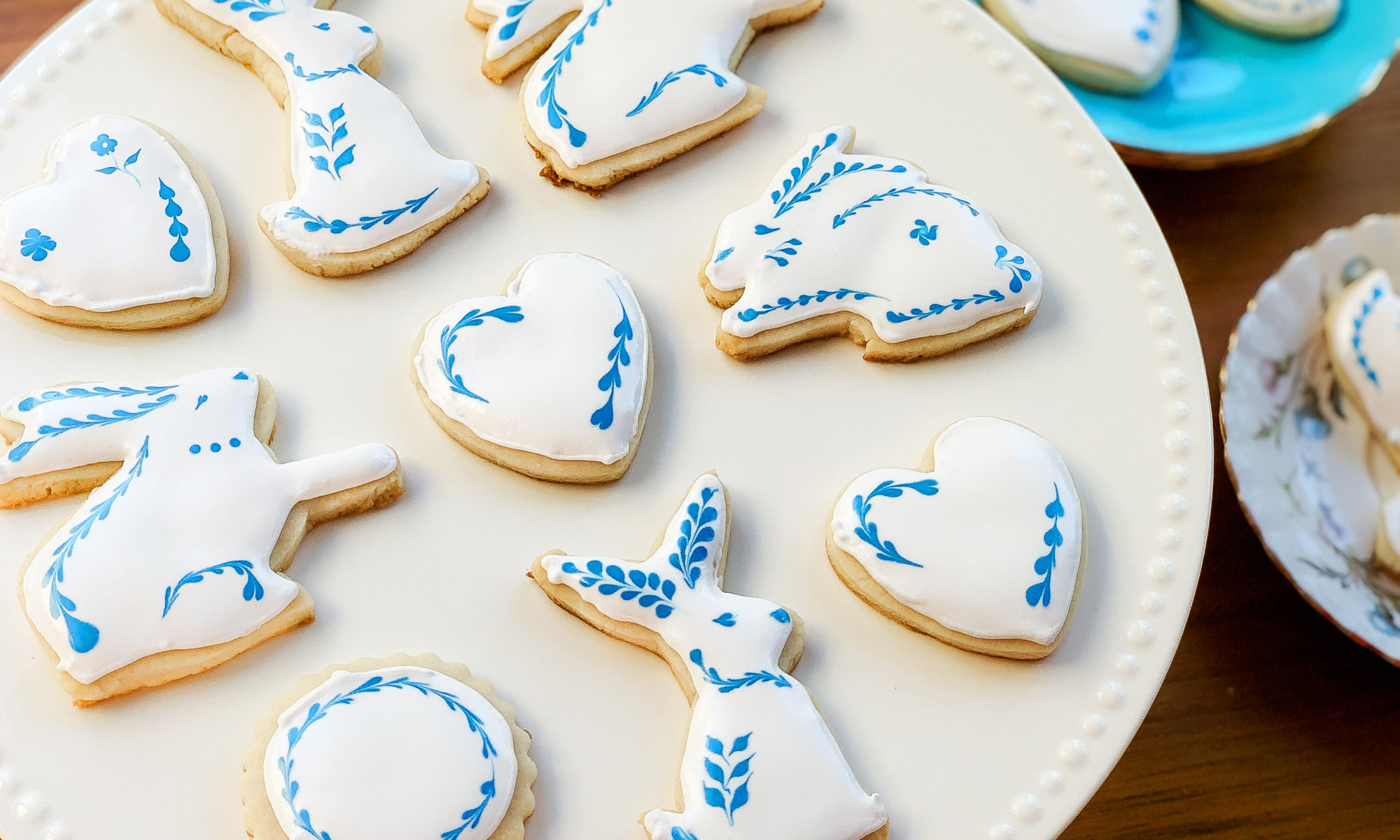 plate of decorated bunny sugar cookies