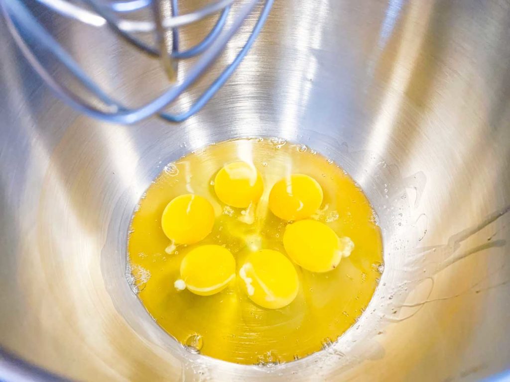 Eggs in the bowl of a stand mixer