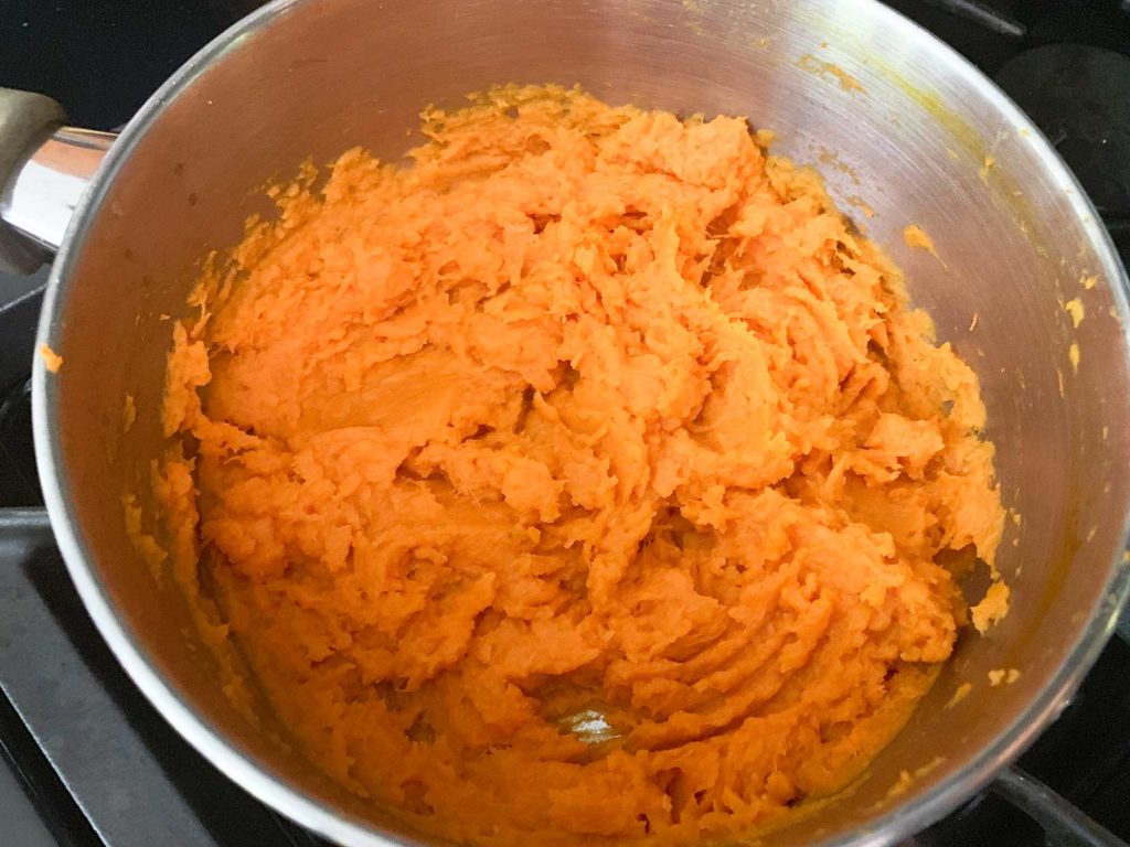 pot of mashed sweet potato