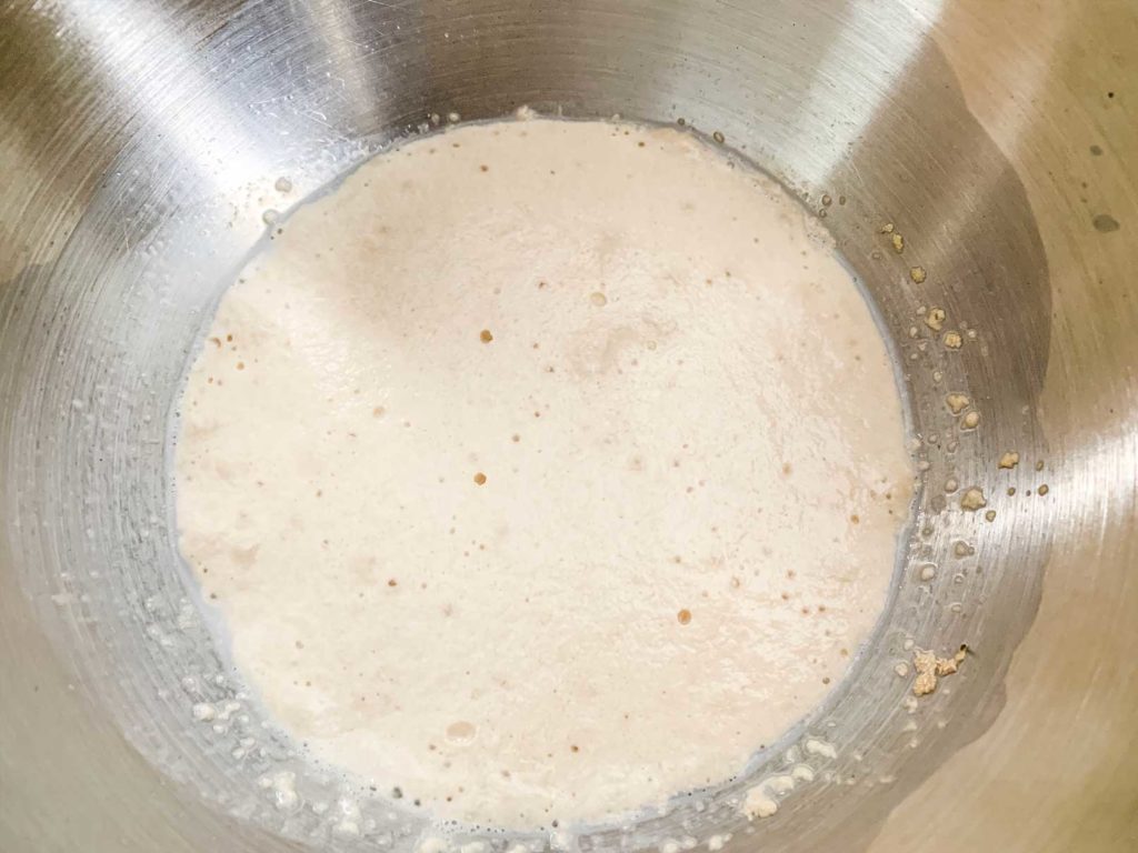 foamy yeast in bowl after having had time to activate