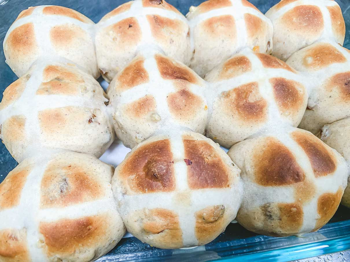 hot cross buns fresh from the oven