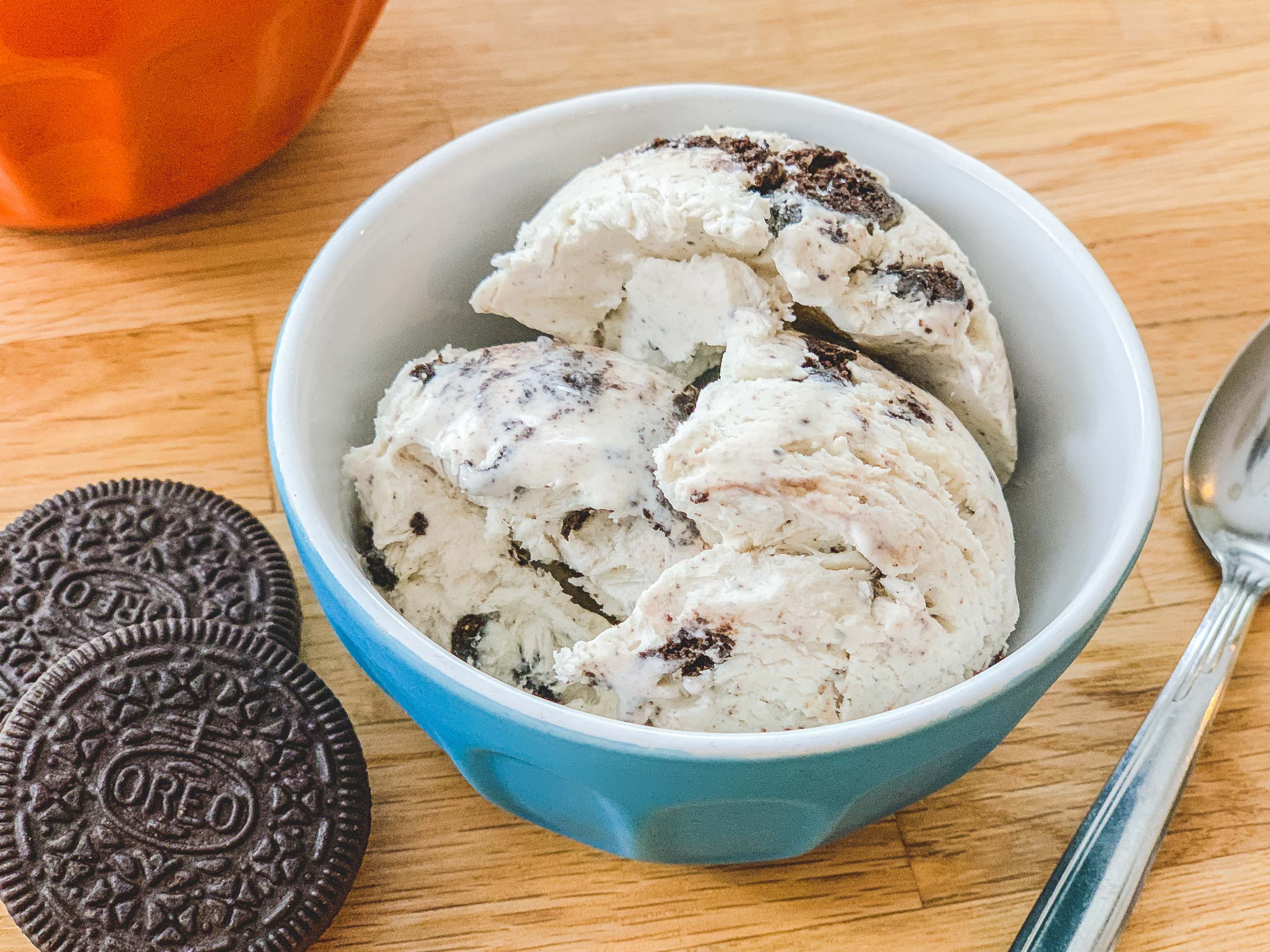 close up of oreo ice cream in a bowl