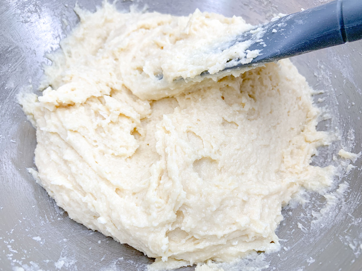 peach ricotta cake batter in bowl