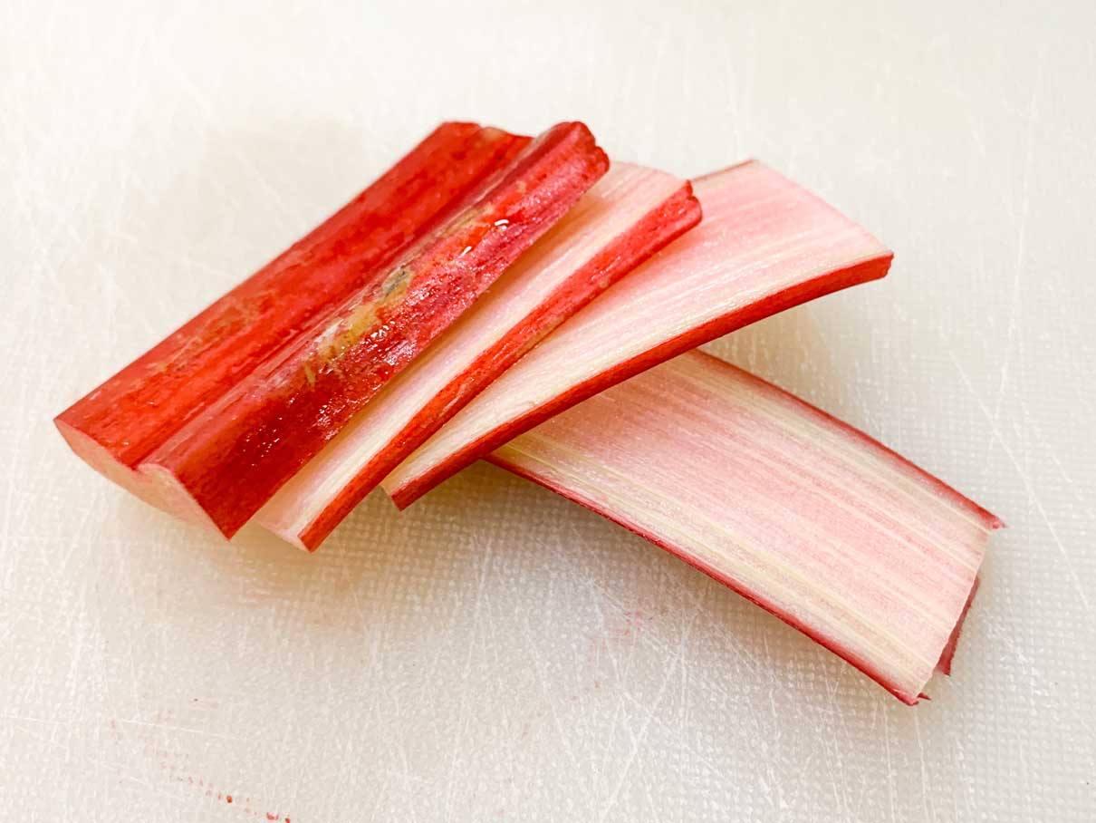 rhubarb stalks sliced lengthwise into ribbons