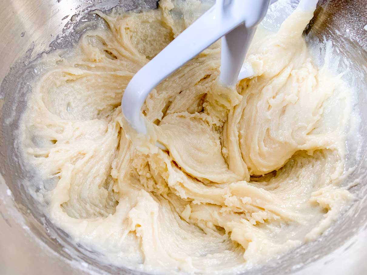 Close up of batter after mixing in the wet ingredients