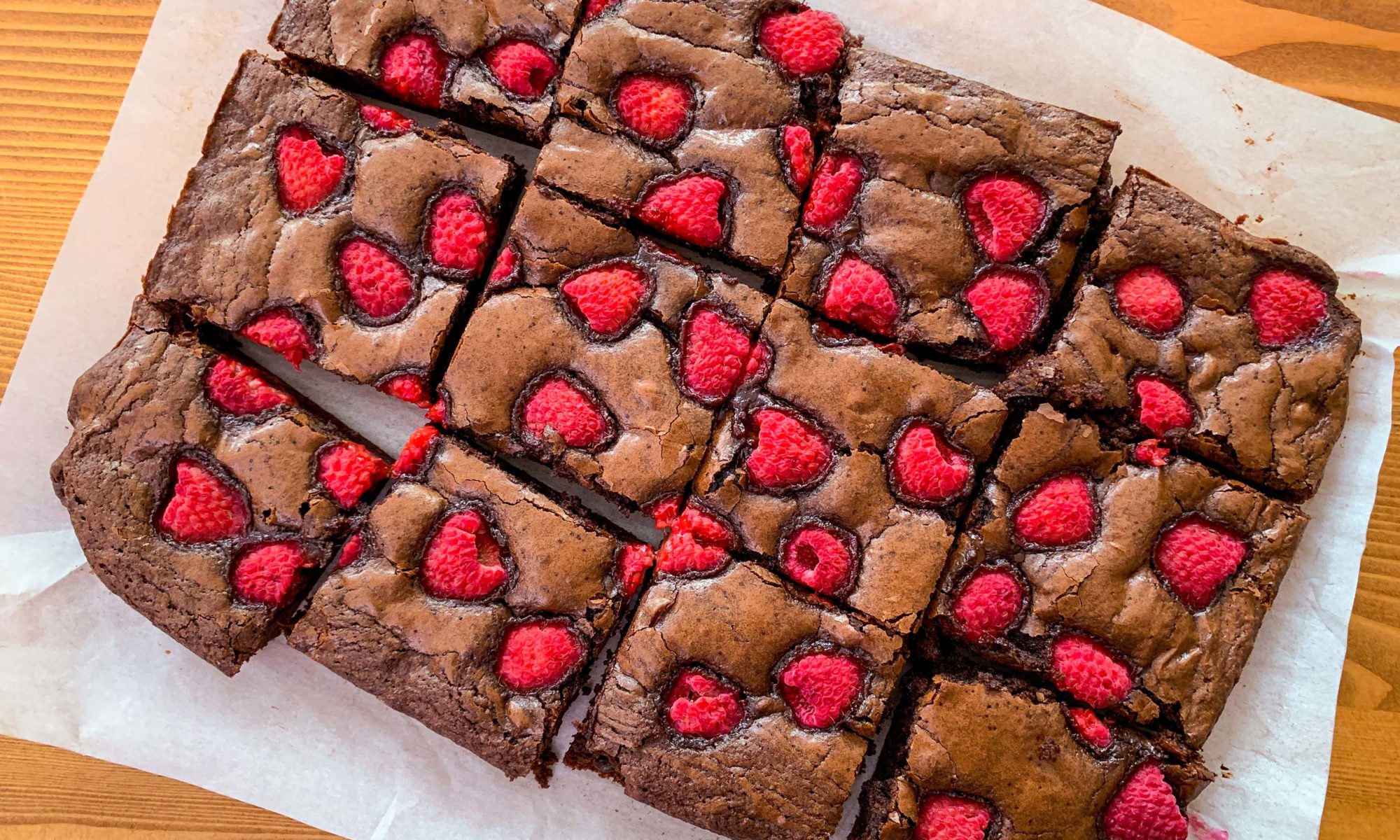 Raspberry chocolate brownies cut into squares