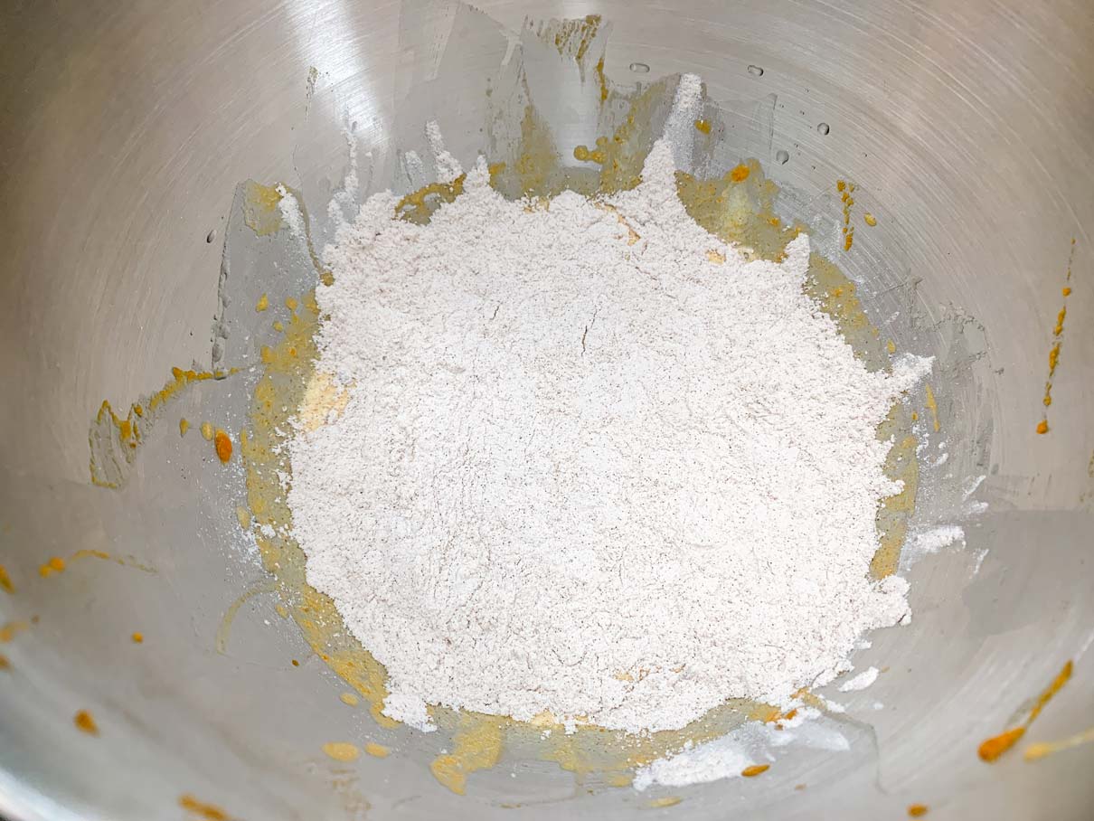 Adding the dry ingredients to the batter