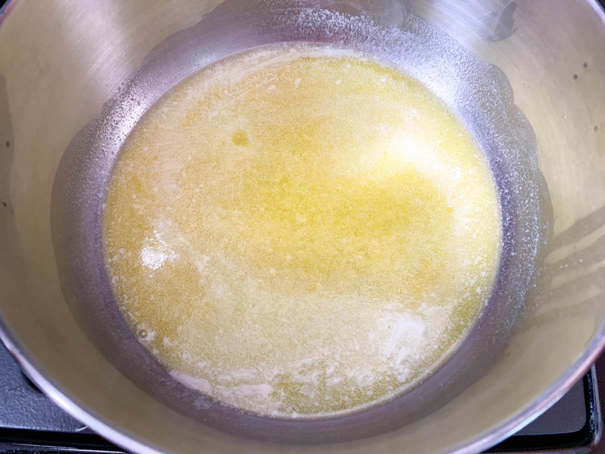 butter melted in the saucepan