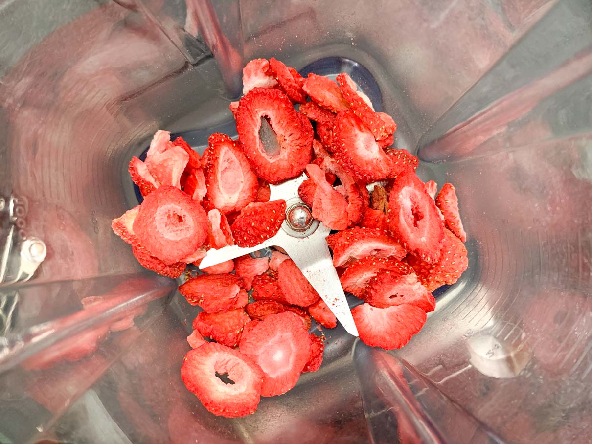 Freeze dried strawberries in the blender