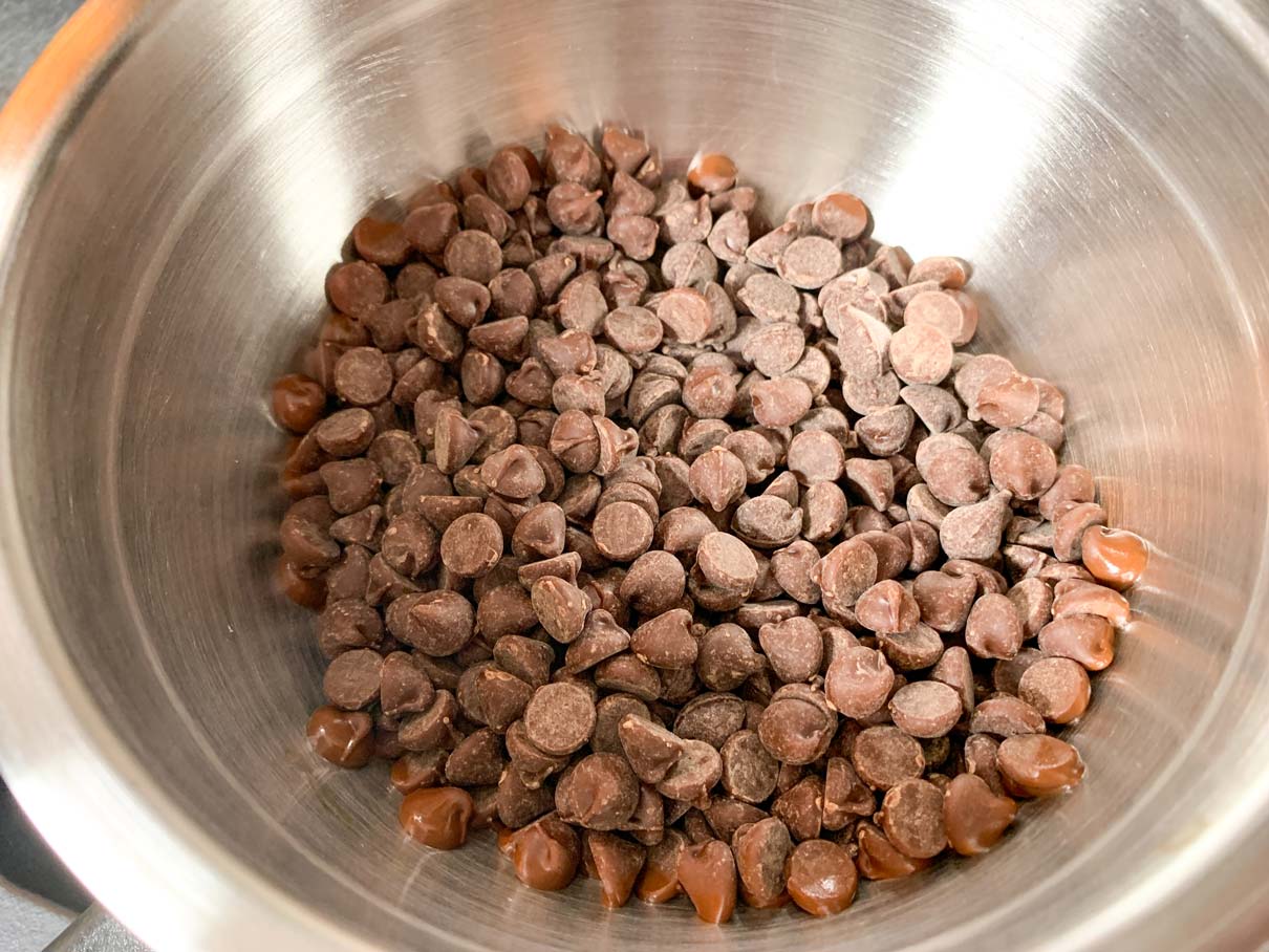 Bowl of chocolate chips, ready for melting
