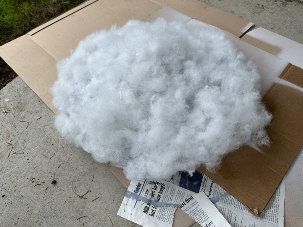 The cloud hat after attaching all the poly-fil.