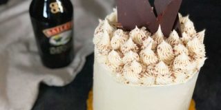 close up shot of baileys chocolate cake