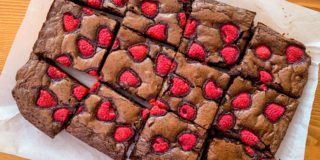 Raspberry chocolate brownies cut into squares