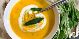 The finished butternut squash soup in a bowl