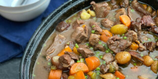 pot of beef stew, ready for serving