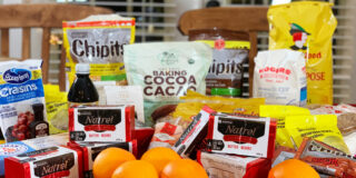 table full of ingredients for Christmas baking